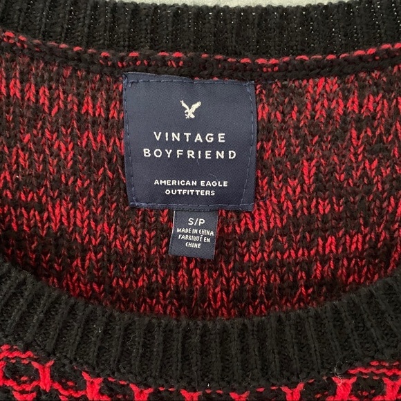 American Eagle Vintage Boyfriend Women's Sweater Red & Black - Size Small - Picture 3 of 9